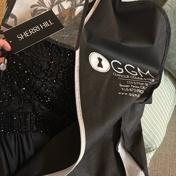 Sherri Hill black satin and crystals formal dress with crinoline. - Picture 2 of 6